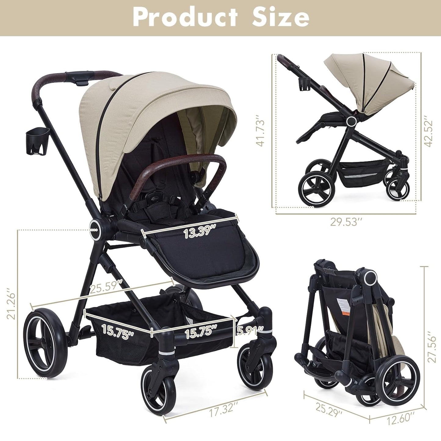 Stroller for Newborn, Convertible Baby Pram with Reversible Seat and One-Hand Fold