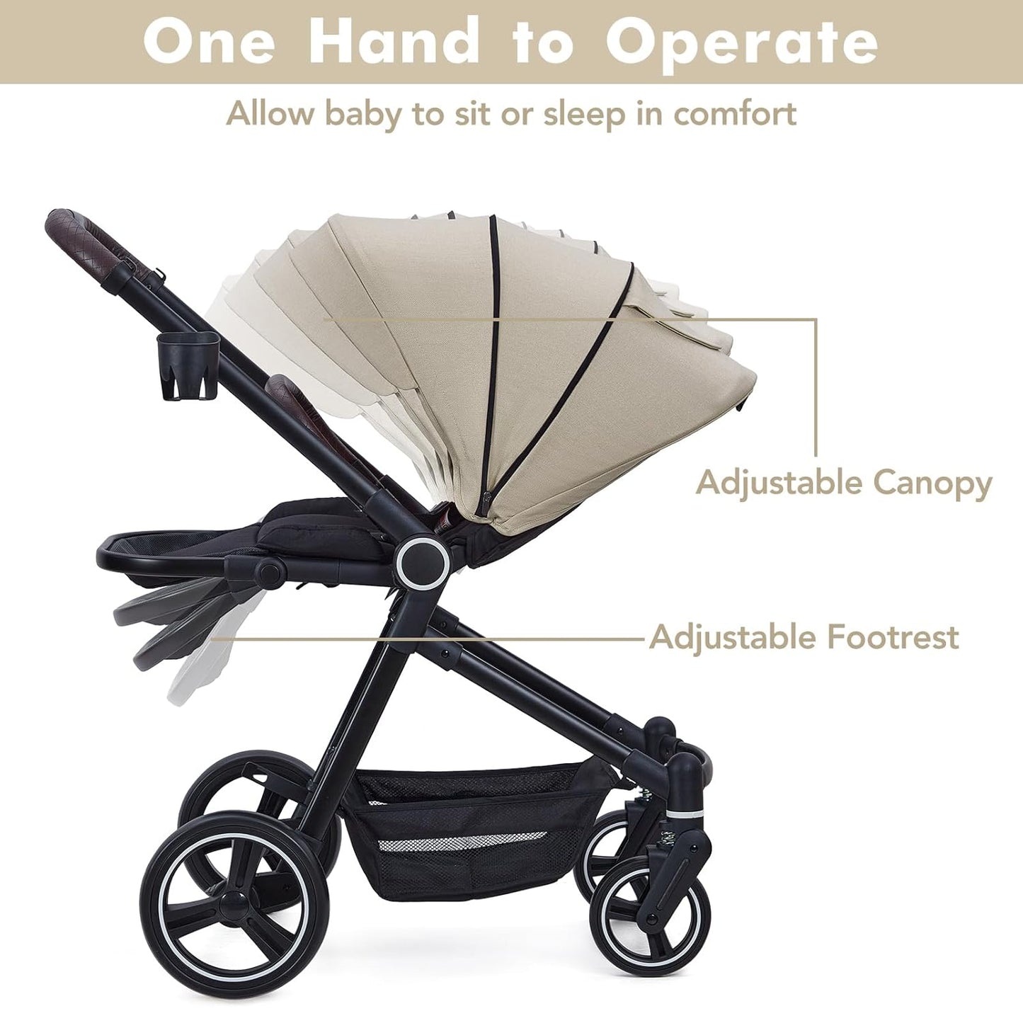 Stroller for Newborn, Convertible Baby Pram with Reversible Seat and One-Hand Fold