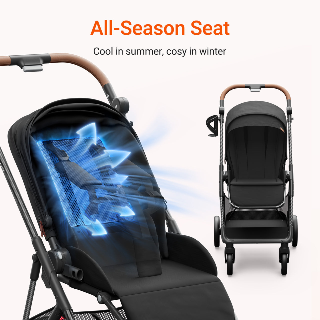Baby Stroller – Lightweight Carbon Fiber Frame, One-Hand Fold & Reversible Seat