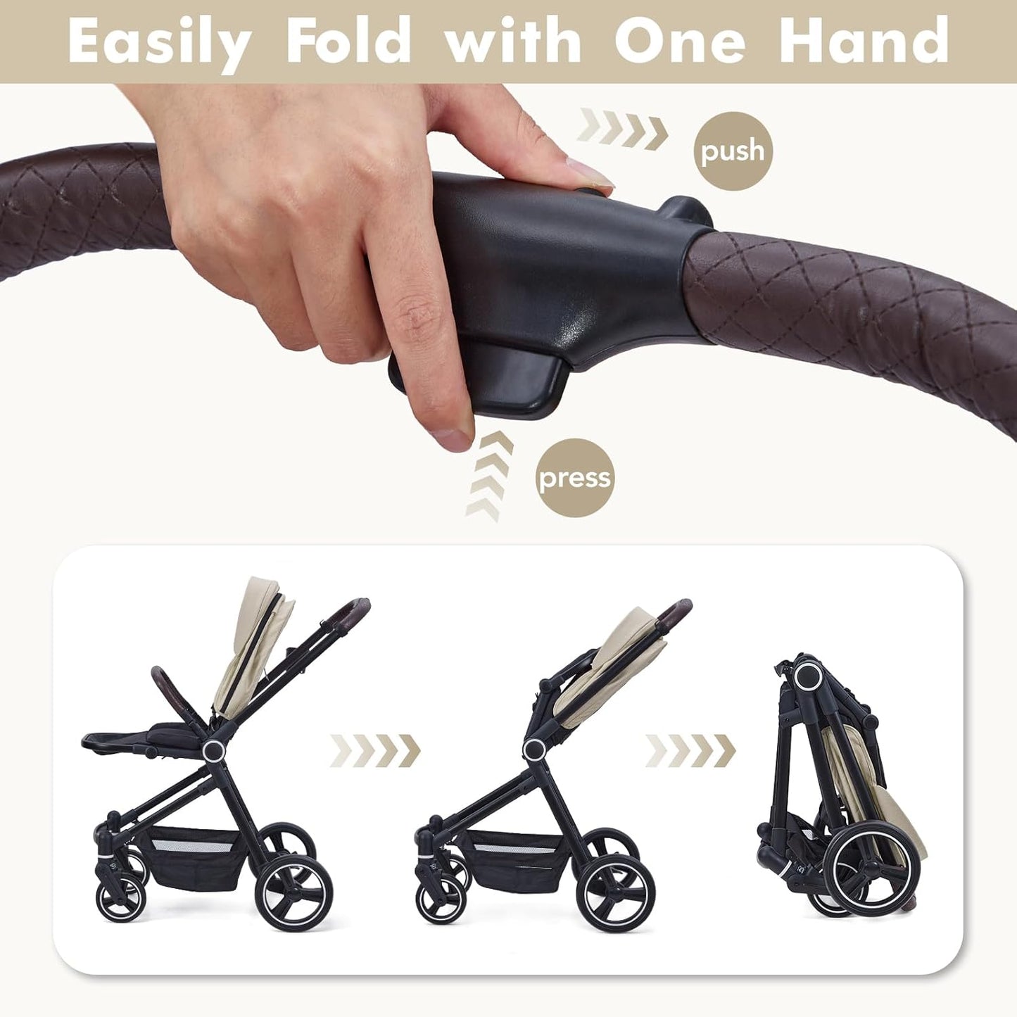 Stroller for Newborn, Convertible Baby Pram with Reversible Seat and One-Hand Fold