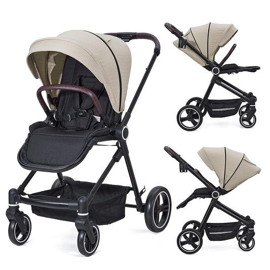 Stroller for Newborn, Convertible Baby Pram with Reversible Seat and One-Hand Fold